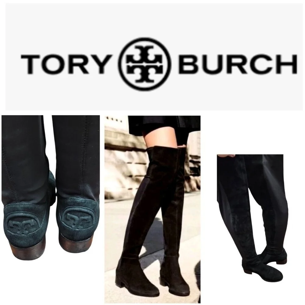 Tory Burch Caitlin Stretch Suede Over-The-Knee Boots, Black Size 7  $550